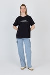 Siyah Yazı Baskılı %100 Pamuk Oversize Tişört 2150-8M