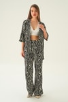 Siyah Zebra Desen Kimono Takım 4118A