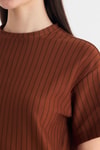 Taba Çizgili Oversize Tişört 4447A