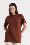 Taba Çizgili Oversize Tişört 4447A