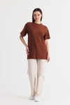 Taba Çizgili Oversize Tişört 4447A