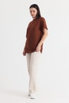 Taba Çizgili Oversize Tişört 4447A