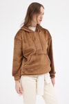Taba Kadın Peluş Kanguru Cepli Kapüşonlu Sweatshirt 3061A