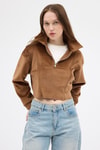 Taba Kadın Peluş Yarım Fermuarlı Crop Sweatshirt 3056A