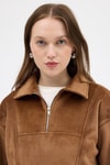 Taba Kadın Peluş Yarım Fermuarlı Crop Sweatshirt 3056A