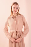 Taş Bel Bağlamalı Düğmeli Elbise 5464