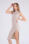 Taş Halter Yaka Yırtmaç Detay Elbise 2615