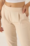 Tek Pile Yarım Lastik Bayan Pantolon - 6266A Taş