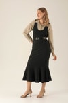 V Yaka Jile - 9005M Çizgili-Siyah