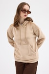 Vizon Kadın Peluş Kanguru Cepli Kapüşonlu Sweatshirt 3061A