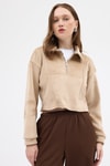 Vizon Kadın Peluş Yarım Fermuarlı Crop Sweatshirt 3056A
