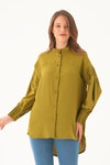 Yağ Yeşili Kol Drape Detay Gömlek 4098A