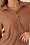 Yaka Düğmeli Bluz - 6597A Taba