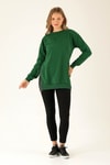 Yan Yırtmaç Zincirli Bayan Sweat - 0011 Benetton Yeşili