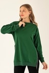 Yan Yırtmaç Zincirli Bayan Sweat - 0011 Benetton Yeşili