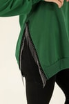 Yan Yırtmaç Zincirli Bayan Sweat - 0011 Benetton Yeşili