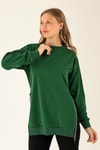 Yan Yırtmaç Zincirli Bayan Sweat - 0011 Benetton Yeşili