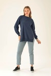 Yan Yırtmaç Zincirli Bayan Sweat - 0011 İndigo
