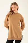 Yan Yırtmaç Zincirli Bayan Sweat - 0011 Camel