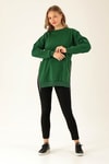 Yan Yırtmaç Zincirli Bayan Sweat - 0011 Benetton Yeşili