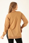 Yan Yırtmaç Zincirli Bayan Sweat - 0011 Camel