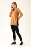Yan Yırtmaç Zincirli Bayan Sweat - 0011 Camel