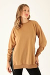 Yan Yırtmaç Zincirli Bayan Sweat - 0011 Camel