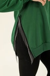 Yan Yırtmaç Zincirli Bayan Sweat - 0011 Benetton Yeşili