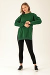 Yan Yırtmaç Zincirli Bayan Sweat - 0011 Benetton Yeşili