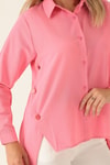 Yandan Çıtçıtlı Düğmeli Bayan Gömlek - 6508A Şeker Pembe