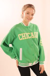 Yeşil Chicago Nakış Kolej Ceket 1028