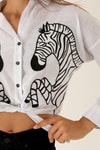 Zebra Nakış Ön Bağlamalı Bayan Gömlek - 4138 Beyaz