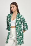 Zümrüt Çiçek Desen Fakir Kol Kimono 4463A
