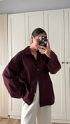 BORDO OVERSİZE POPLİN KUMAŞ GÖMLEK