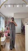 GRİ BLUZ PANTOLON DOKULU TAKIM