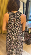 HALTER YAKA ASTARLI LEOPAR UZUN ELBİSE