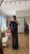 INDİGO MAVİ BLUZ PANTOLON DOKULU TAKIM