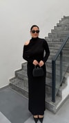Omuz Detaylı Elbise-Siyah