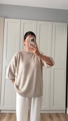 SÜTLÜ KAHVE YARIM KOL MERSERİZE BLUZ