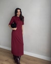 Bordo Geniş Uzun Elbise