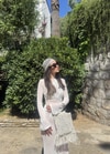 Krem Pul Detay Crochet Saç Aksesuarı 