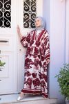 Ağaç Desenli Elbise Bordo