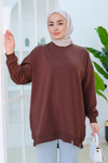 Arma Detay Oversize Tunik Kahverengi