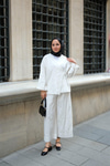 Badem Dikişli Kimono Takım Beyaz