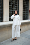 Badem Dikişli Kimono Takım Beyaz