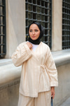 Badem Dikişli Kimono Takım Krem