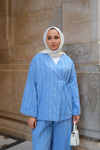 Badem Dikişli Kimono Takım Mavi