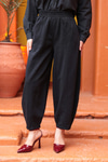 Baggy Beli Lastikli Keten Pantolon Siyah