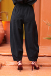 Baggy Beli Lastikli Keten Pantolon Siyah