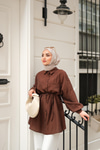 Bağlamalı İpek Gömlek Kahverengi
